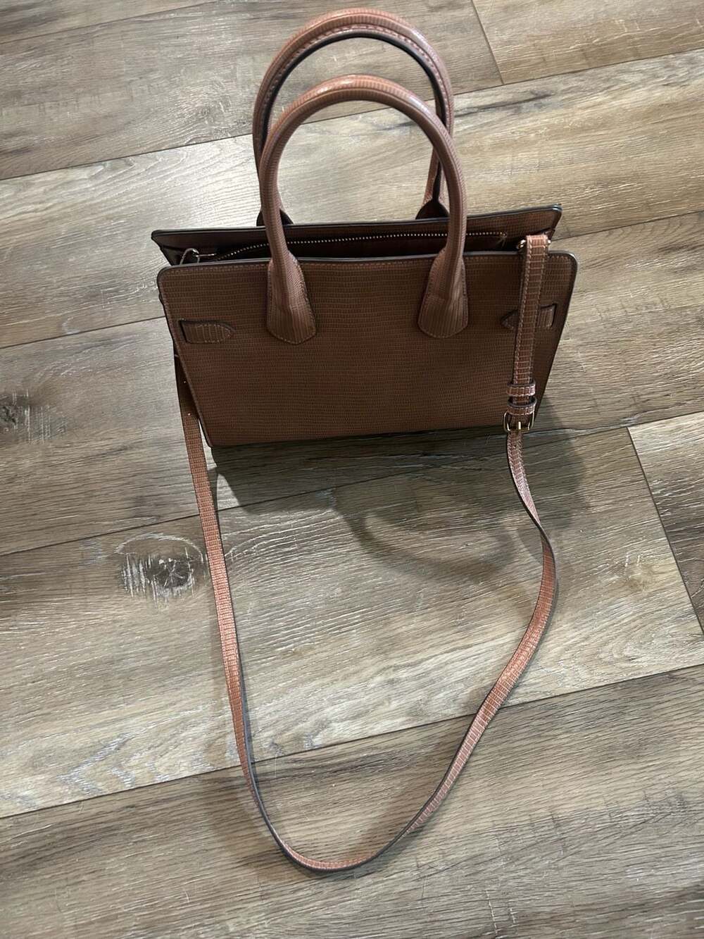 A New Day Brown Lizard Print Top Handle Satchel Bag with Detachable Strap